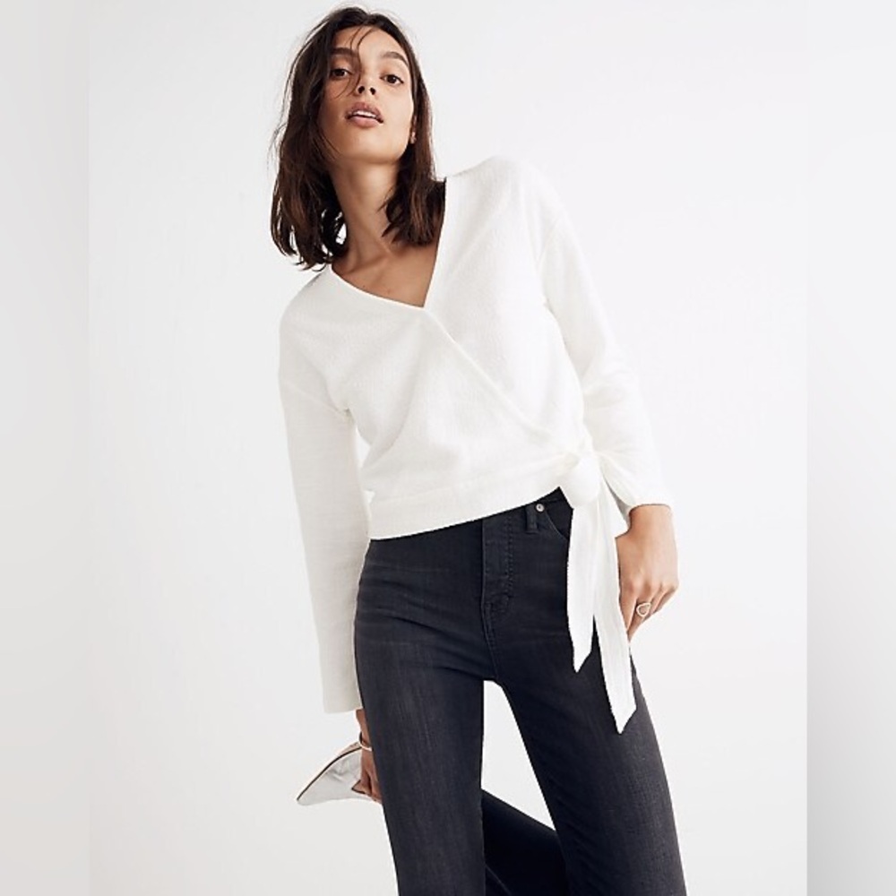 Madewell Texture & Thread Crepe Wrap Top - Pearl Ivory Off White - Small! 🎀